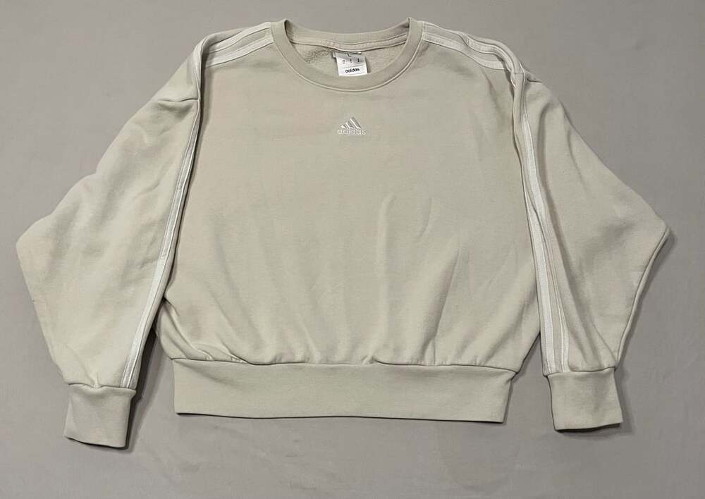 Adidas Essentials 3-Stripes Fleece Sweatshirt Size L Beige